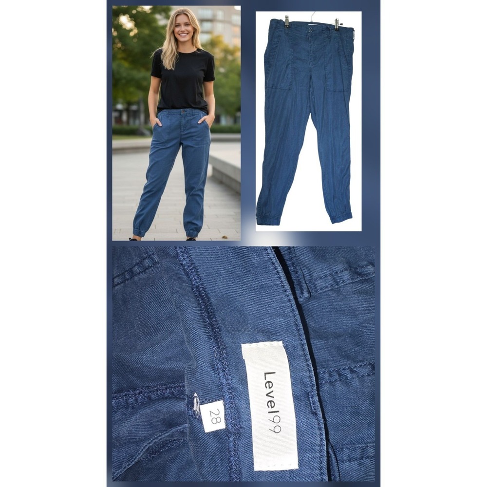 Level 99‎ Gabrielle Joggers Women's Size 28 33x25 Navy Linen Drawstring Pants